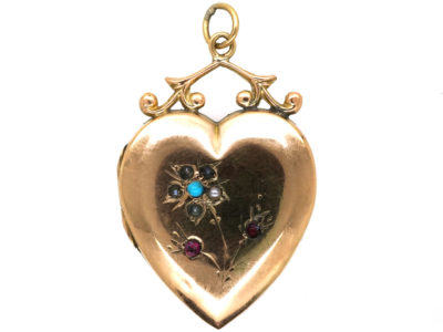 Edwardian 9ct Gold Back & Front Heart Shaped Locket With Flower Motif