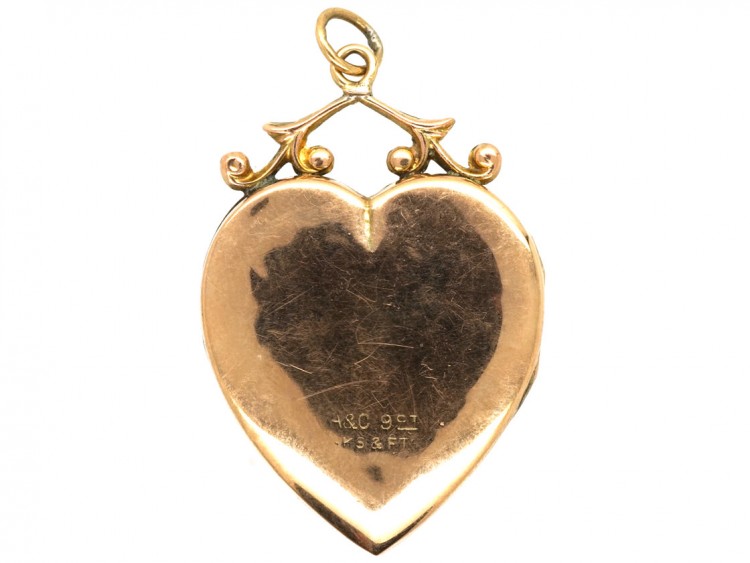 Edwardian 9ct Gold Back & Front Heart Shaped Locket With Flower Motif