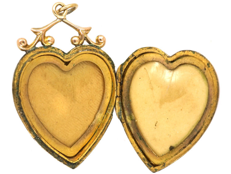 Edwardian 9ct Gold Back & Front Heart Shaped Locket With Flower Motif