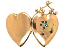 Edwardian 9ct Gold Back & Front Heart Shaped Locket With Flower Motif