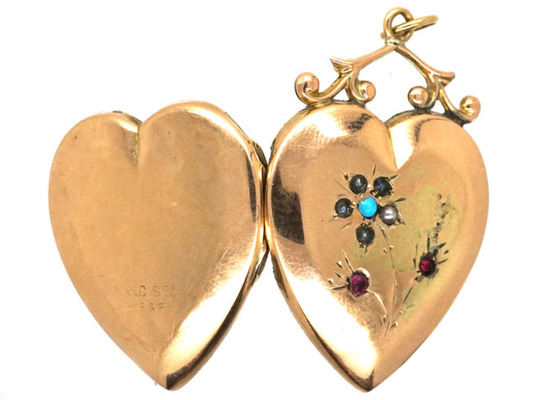 Edwardian 9ct Gold Back & Front Heart Shaped Locket With Flower Motif