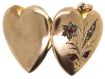Edwardian 9ct Gold Heart Locket With a Flower Motif Set With Paste