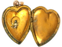 Edwardian 9ct Gold Heart Shaped Locket Set With a Pearl