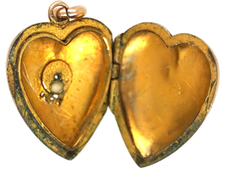 Edwardian 9ct Gold Heart Shaped Locket Set With a Pearl