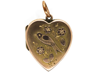 Edwardian 9ct Gold Heart Shaped Locket With Swallow Motif
