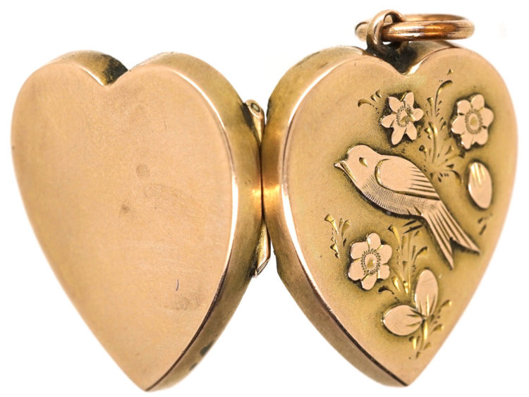 Edwardian 9ct Gold Heart Shaped Locket With Swallow Motif