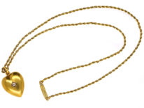 Edwardian 15ct Gold Heart Pendant Set With a Diamond on a 15ct Gold Chain