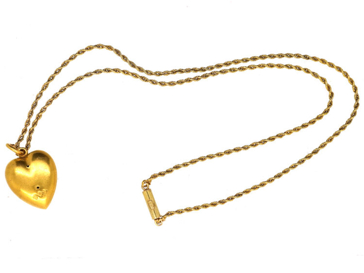 Edwardian 15ct Gold Heart Pendant Set With a Diamond on a 15ct Gold Chain