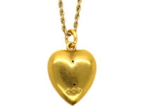 Edwardian 15ct Gold Heart Pendant Set With a Diamond on a 15ct Gold Chain