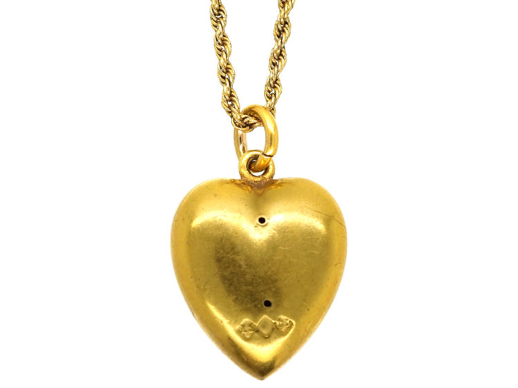 Edwardian 15ct Gold Heart Pendant Set With a Diamond on a 15ct Gold Chain