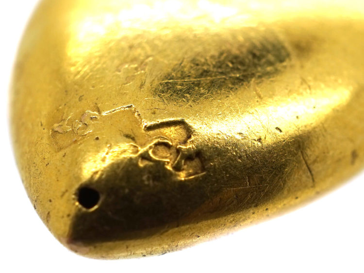 Edwardian 15ct Gold Swallow & Heart Pendant on 9ct Gold Chain