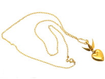 Edwardian 15ct Gold Swallow & Heart Pendant on 9ct Gold Chain