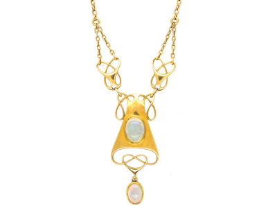 Art Nouveau 15ct Gold Necklace Set With Opals by Murrle Bennett & Co