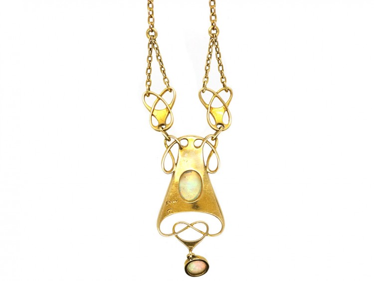 Art Nouveau 15ct Gold Necklace Set With Opals by Murrle Bennett & Co