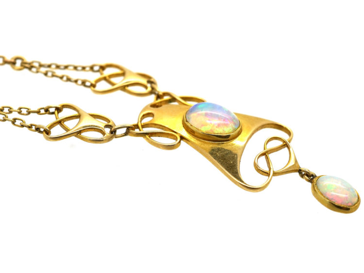 Art Nouveau 15ct Gold Necklace Set With Opals by Murrle Bennett & Co
