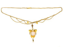 Art Nouveau 15ct Gold, Opal & Natural Split Pearl Necklace