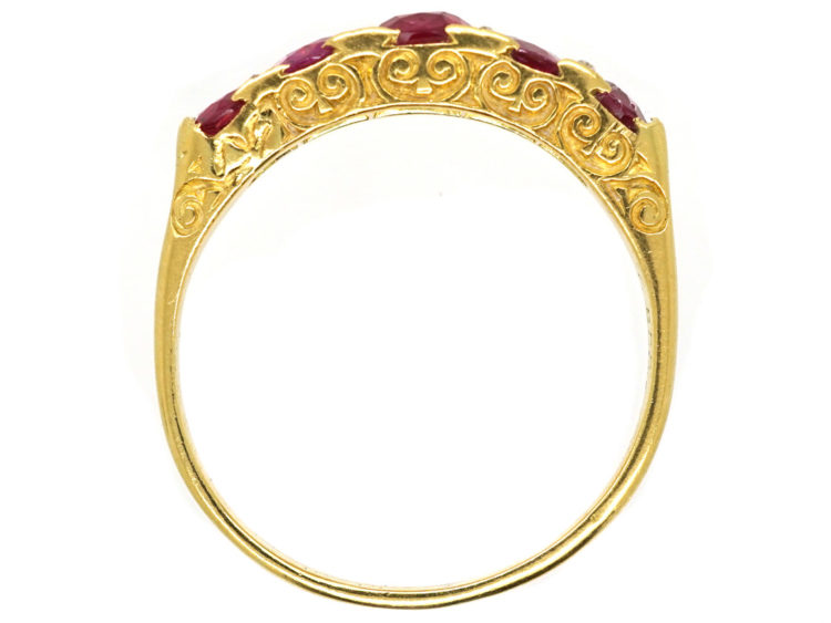 Victorian 18ct Gold Five Stone Natural Burma Ruby Ring