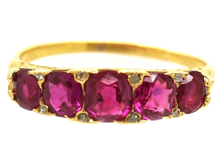 Victorian 18ct Gold Five Stone Natural Burma Ruby Ring