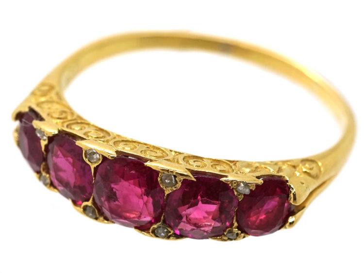 Victorian 18ct Gold Five Stone Natural Burma Ruby Ring