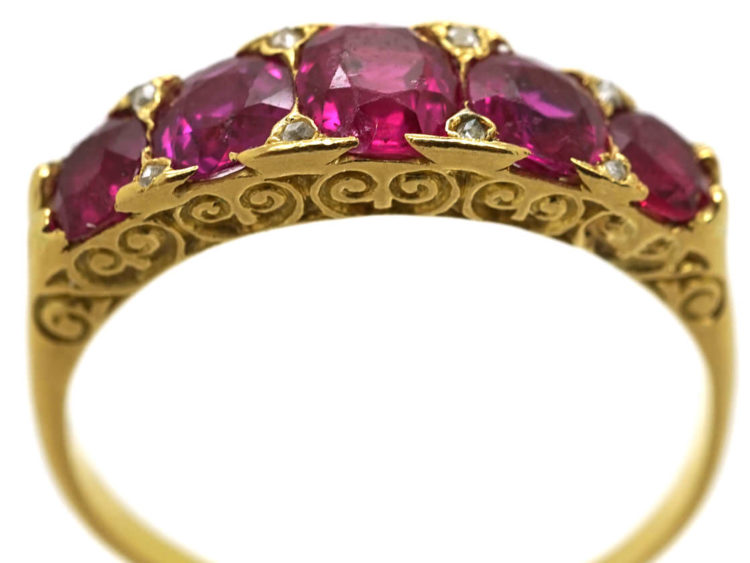 Victorian 18ct Gold Five Stone Natural Burma Ruby Ring