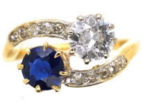 Edwardian 18ct Gold, Diamond & Sapphire Crossover Ring