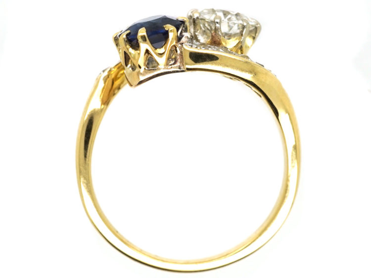 Edwardian 18ct Gold, Diamond & Sapphire Crossover Ring
