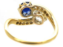Edwardian 18ct Gold, Diamond & Sapphire Crossover Ring