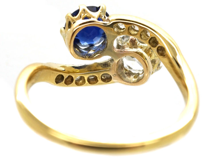 Edwardian 18ct Gold, Diamond & Sapphire Crossover Ring