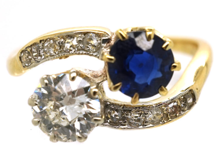 Edwardian 18ct Gold, Diamond & Sapphire Crossover Ring
