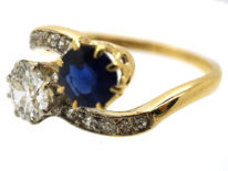 Edwardian 18ct Gold, Diamond & Sapphire Crossover Ring