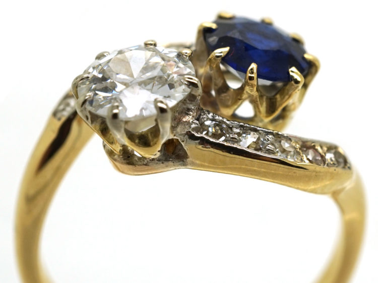 Edwardian 18ct Gold, Diamond & Sapphire Crossover Ring