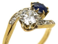Edwardian 18ct Gold, Diamond & Sapphire Crossover Ring