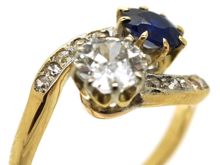 Edwardian 18ct Gold, Diamond & Sapphire Crossover Ring
