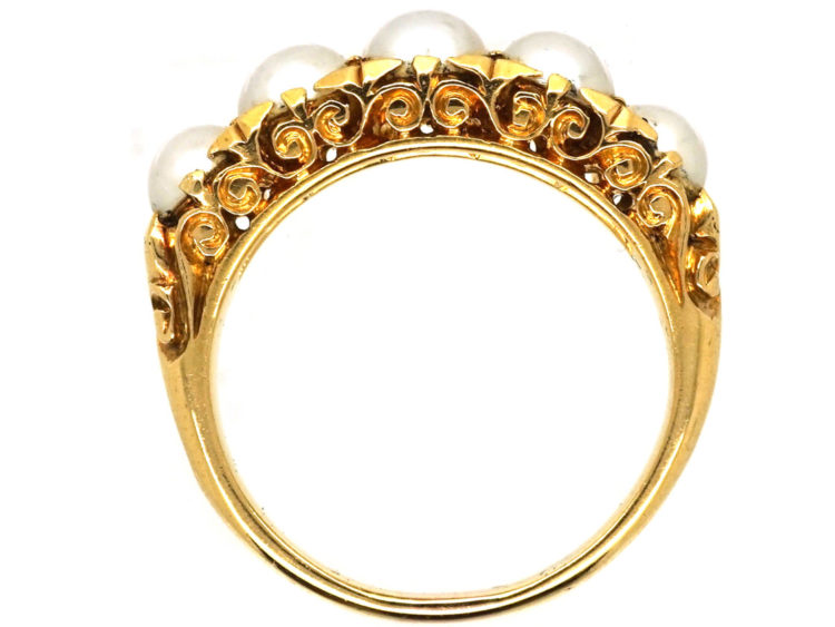 Victorian 18ct Gold, Carved Half Hoop Ring Set With Natural Split Pearls