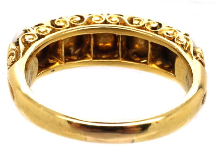 Victorian 18ct Gold, Carved Half Hoop Ring Set With Natural Split Pearls