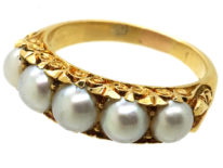 Victorian 18ct Gold, Carved Half Hoop Ring Set With Natural Split Pearls