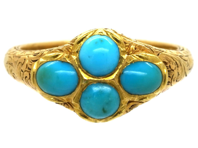 Georgian 18ct Gold Memorial Ring Set With Turquoise