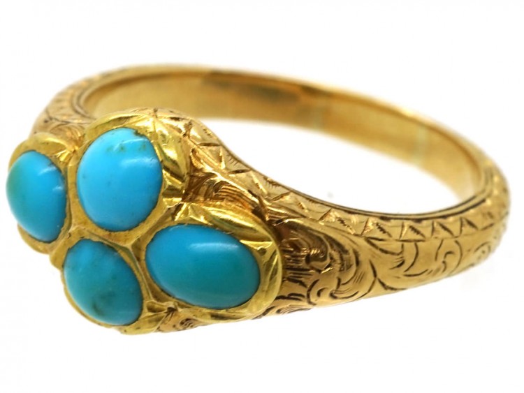 Georgian 18ct Gold Memorial Ring Set With Turquoise