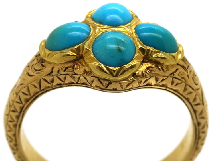 Georgian 18ct Gold Memorial Ring Set With Turquoise
