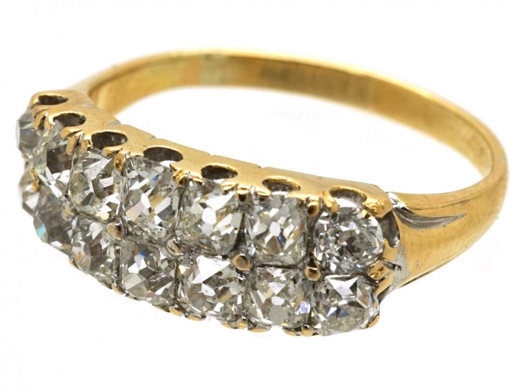 18ct Gold Two Row Old Mine Cut Diamond Ring Circa 1840