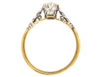 18ct Gold & Platinum, Diamond Solitaire Ring With Diamond Set Shoulders