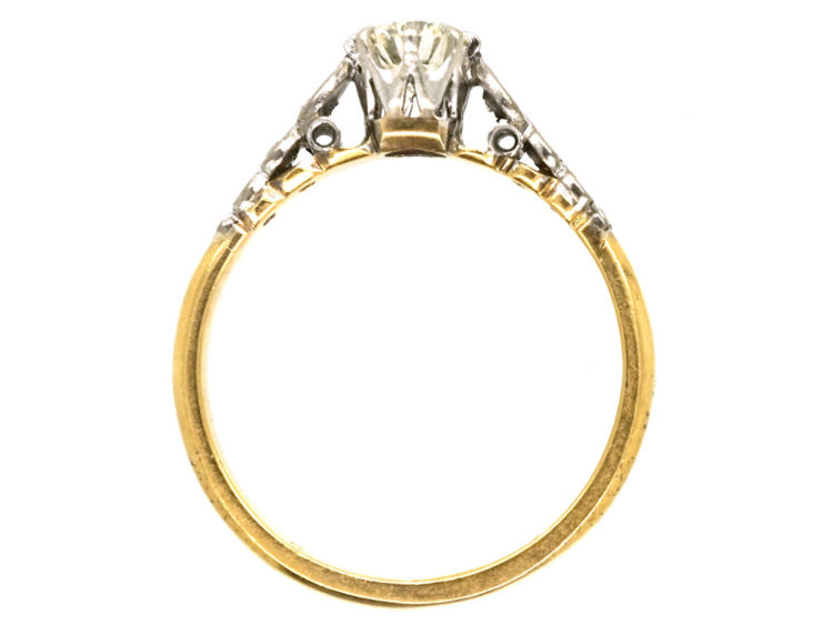 18ct Gold & Platinum, Diamond Solitaire Ring With Diamond Set Shoulders