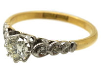 18ct Gold & Platinum, Diamond Solitaire Ring With Diamond Set Shoulders