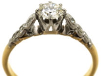 18ct Gold & Platinum, Diamond Solitaire Ring With Diamond Set Shoulders