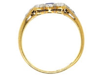 Art Deco 18ct Gold, Platinum, Sapphire & Diamond Rectangular Ring