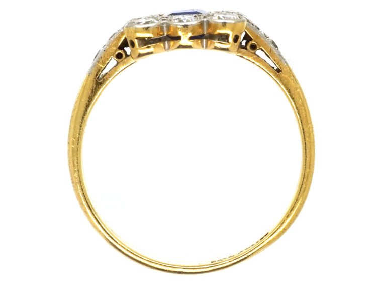 Art Deco 18ct Gold, Platinum, Sapphire & Diamond Rectangular Ring