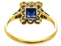 Art Deco 18ct Gold, Platinum, Sapphire & Diamond Rectangular Ring