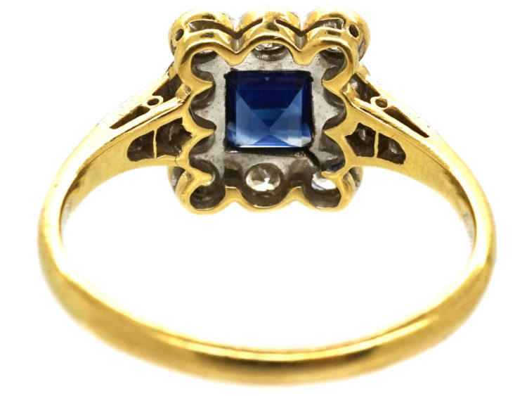 Art Deco 18ct Gold, Platinum, Sapphire & Diamond Rectangular Ring