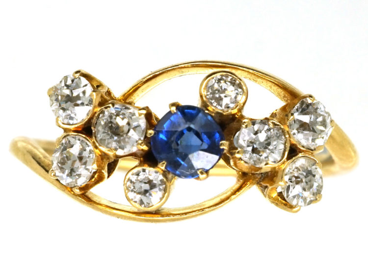 Edwardian 18ct Gold, Sapphire & Diamond Crossover Ring