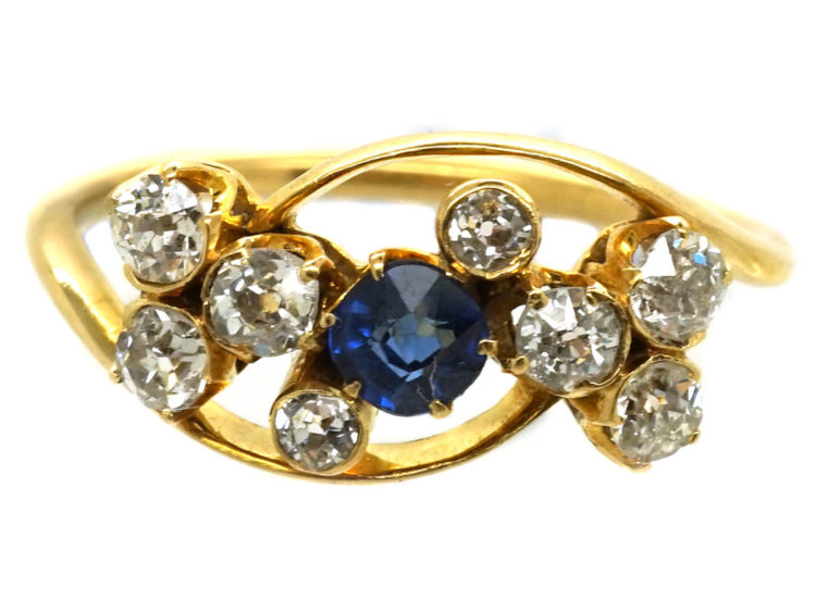Edwardian 18ct Gold, Sapphire & Diamond Crossover Ring